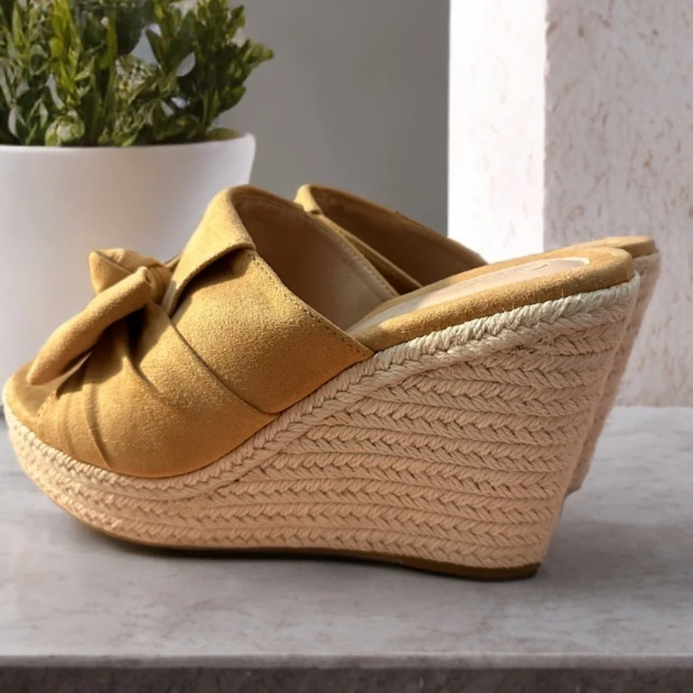 NEW PiePieBuy Women’s Wedge Espadrille Slip-On Suede Sandals Tan Size 8.5